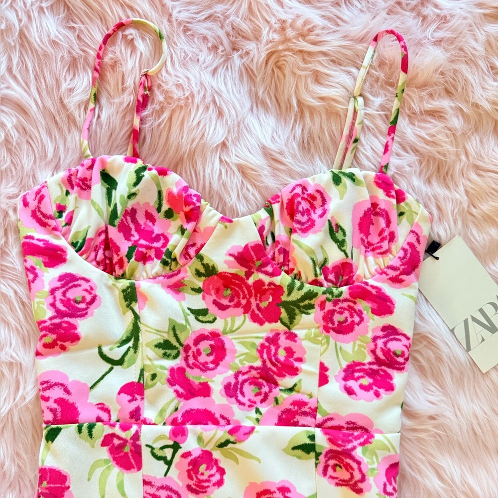 Zara Pink Floral Mini Dress - Picture 2 of 4
